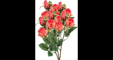 Emerald Kunstbloem Roos tak - 5x - 44 cm - koraal roze - Kunst zijdebloemen