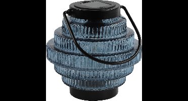 Countryfield Tuin lantaarn Jardin - solar - blauw/zwart - D16 x H16 cm - metaal/glas - buitenverlichting