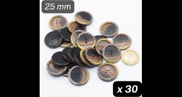 20 Stuks Blinkende POLYESTER KNOPEN, Maat 25MM, 2 Gaatjes, Kleur MULTI