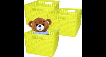 Plasticforte Opbergmand - 3x - Kastmand - rotan kunststof - limegroen - 18 Liter - 29 x 39 x 20 cm
