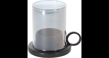 Jens Living | Kandelaar | Windlicht | Theelichthouder | Zwart | Porselein | Glas