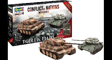Revell Modelbouwpakket Militaire voertuigen - 05655 Conflict of Nations WWII - Tiger I vs. T34/85 - Geschenkset met Boek Plastic - 1:72 - Modelbouw