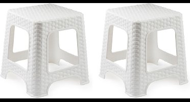 Plasicforte opstapje/krukje - 2x - wit - rotan kunststof - 32 x 32 x 30 cm - trapjes - bijzet krukjes