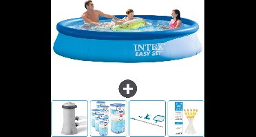Intex Rond Opblaasbaar Easy Set Zwembad - 366 x 76 cm - Blauw - Inclusief Pomp Filters - Schoonmaakset - Testrips