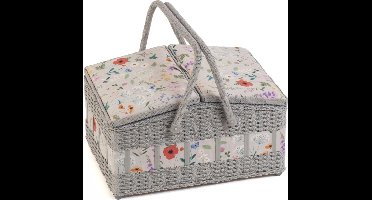 Naaidoos (L): Rieten mand met twee deksels: Wilde bloemen