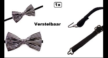 Luxe Vlinderstrik zilver met zwarte strepen - verstelbaar - vlinder strikje gala huwelijk festival thema feest party