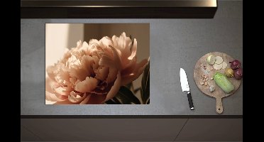 Inductieplaat Beschermer - Bloeiende Grote Pastelroze Bloemen - 71x55 cm - 2 mm Dik - Inductie Beschermer - Bescherming Inductiekookplaat - Kookplaat Beschermer van Zwart Vinyl