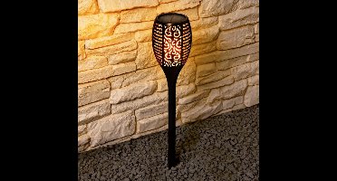 Solar buitenlamp 'Fakkel' - Priklamp met schemersensor vlameffect - LED Fakkel lamp - Tuinverlichting op zonne-energie - Camping verlichting oplaadbaar - Kampeerlamp - Zwarte Tuinfakkel