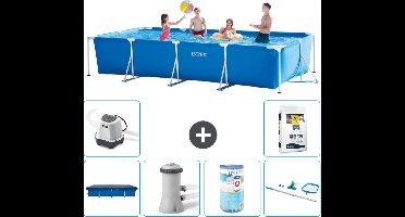 Intex Rechthoekig Frame Zwembad - 450 x 220 x 84 cm - Blauw - Inclusief Afdekzeil - Zwembadfilterpomp - Filter - Schoonmaakset - Zoutwatersysteem - Zwembadzout