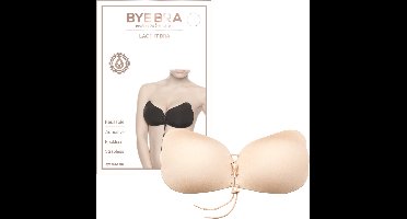 Bye Bra Lace-It Bh, Zelfklevende Bh, Push-Up Bh, Plak BH vetersluiting, Strapless En Backless Bh, Cup A-E, Beige, D