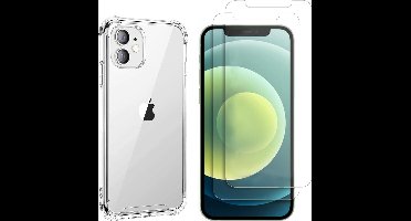 Hoesje voor iPhone 12 Mini backcover Shockproof siliconen Transparant en 2 stuks Screenprotector Gehard Glas