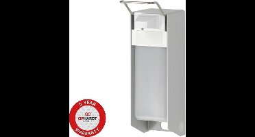 ingo-man® ELS 26 A/25, dispenser voor vloeibare zepen en desinfectiemiddelen, voor 500 ml standaard Euroflessen, lange bedieningshendel, geanodiseerd aluminium, mat zilver, verwisselbare 25 ml roestvrijstalen pomp met rechte aanzuigslang