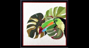 Pako Borduurpakket- tel patroon met code kaart - Exotische toekan - 219.261 - voorgesorteerd garen - Aida - 38 x 31 cm - DIY kit