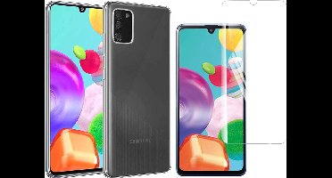 Hoesje geschikt voor Samsung Galaxy A41 - Screen Protector GlassGuard - Back Cover Case ShockGuard Transparant & Screenprotector