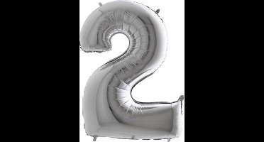 Folieballon - Cijfer 2 - zilver - Grabo Balloons - 66cm