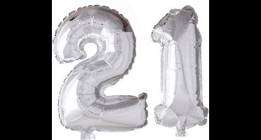 Folieballon 21 jaar zilver 41cm