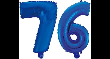 Folieballon 76 jaar blauw 86cm