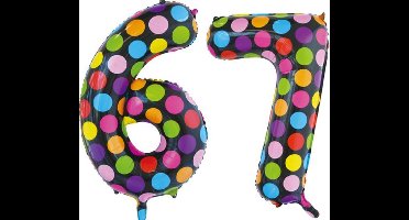 Folieballon 67 jaar stippen 86cm