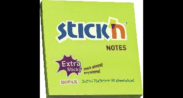 Stick'n Sticky Notes - 76x76mm - Extra Sticky - Neon Groen - 90 Memoblaadjes