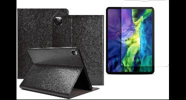 Hoes + Screenprotector geschikt voor iPad Pro 2020 11 inch - Leren Case Zwart