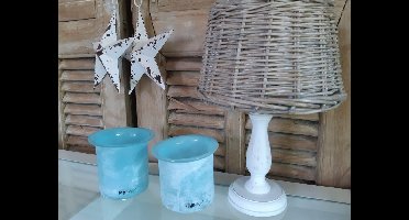 PER 2 - PTMD - WAXINELICHTHOUDER - POT - VAAS - AUQA BLAUW - GLAS - HANDGEVORMD