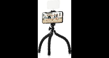 MOJOGEAR Flexibel statief met schuimrubber poten – Geschikt voor telefoon / compactcamera / GoPro — Tot 26 cm hoog — met telefoonhouder — Zwart