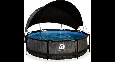EXIT Frame Zwembad - Black Wood - ø 360 x 76 cm - met Zonnedak / Schaduwdoek en Cartridge Filterpomp - Zwart - Limited Edition
