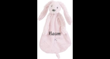 Happy Horse Konijn Richie Knuffeldoekje met naam Baby Pink - Knuffeldoekje met naam - Gepersonaliseerd geborduurd kraamcadeautje