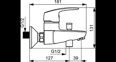 Hansa Hansapinto badkraan m. omstel m. koppelingen HOH=15cm chroom
