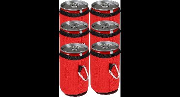 Blikjeskoeler - Drankkoeler - Thermohoes - Koelhoudhoes - 6 stuks - Karabijnhaak - Rood - Fleskoeler - Bierkoeler - Koelzak