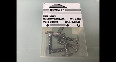 Homefix. slot bout met moer. RVS. m6x30mm. 6 stuks hout bouten.