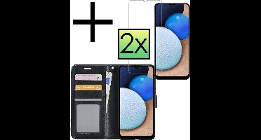 Hoesje - Met 2x Screenprotector - Geschikt voor Samsung Galaxy A02s - Luxe Pasjeshouder - Bookcase Portemonee - Flip Case - Kunstleer Book Case - Flipcase Hoes - Book Cover - Walletcase - Portemonneehoes - Zwart