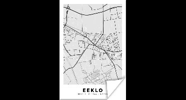Poster Kaart – Plattegrond – Stadskaart – Eeklo – België – Zwart Wit - 20x30 cm