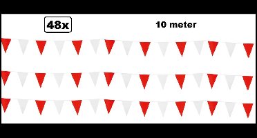 48x Vlaggenlijn rood/wit 10 meter - Vlaglijn thema feest festival party versiering slinger