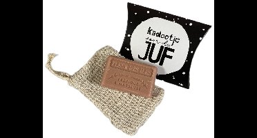 Cadeautje voor de juf: Eilandbloemen 125 g. + Sisal zeepzakje - savon de marseille - zeep geschenkset - geschenk juf