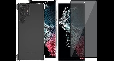Hoesje geschikt voor Samsung Galaxy S22 Ultra - Anti Shock Proof Siliconen Back Cover Case Hoes Transparant - Tempered Glass Privacy Screenprotector