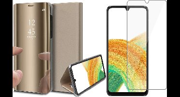 Hoesje geschikt voor Samsung Galaxy A33 - Book Case Spiegel Wallet Cover Hoes Goud - Tempered Glass Screenprotector