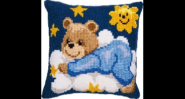 Vervaco - Kruissteekkussen kit - Blauwe beer op wolk - PN-0008573 - Borduren - Borduurpakket - Borduurpakket volwassenen - Borduurpakket kind