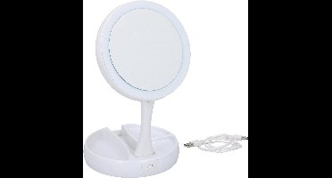 Opmaakspiegel - LED-verlichting - opbergruimte sieraden - gewone en vergrotende spiegel - wit