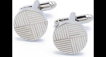 Manchetknopen - Rond met Streep Patroon Zilverkleurig