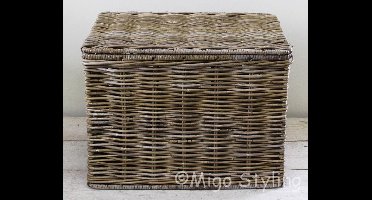 Opbergmand - Met deksel - 47x34xH35 - Riet - Rotan - Fietsmand - Rechthoek