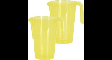Excellent Houseware Schenkkan/waterkan - 2x - geel - 1500 ML - kunststof - 20 x 18 x 20,5 cm