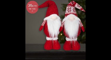 Staande rode Gnomen-duo met rood/witte muts - 35(48)cm