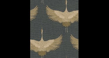 Kumano - Kraanvogels - Wallpaper - Wandbekleding - Vliesbehang - Zwart - 0,53 x 10,05 M.
