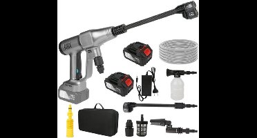 Hogedrukreiniger - Hogedruk Auto-Wasser - Hogedrukspuit - Draadloze - 3500W - 18V - 200Bar - 6-in-1 Mondstuk - 2 Accu - Grijs