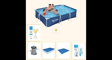 Bestway Rechthoekig Steel Pro Zwembad - 300 x 201 x 66 cm - Blauw - Inclusief Pomp - Afdekzeil - Grondzeil - Reparatiesetje - Testrips - 6-delig