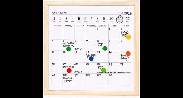 Kikkerland Memobord Kalender 34,5 X 41,5 Cm Staal/hout Wit