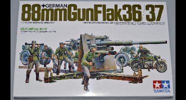 Tamiya Modelbouwpakket Militaire voertuigen - 35017 German Flak 8,8 Kanone with Motorcycle Plastic - 1:35 - Modelbouw
