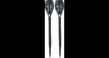 Set van 2x stuks Halloween horror decoratie solar LED tuinfakkels zwart 48 cm - Tuinverlichting/thema feestversiering