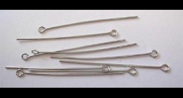 100 Stuks, Kettelstiften Met Oog, Zilver Kleur, Lengte 45 mm